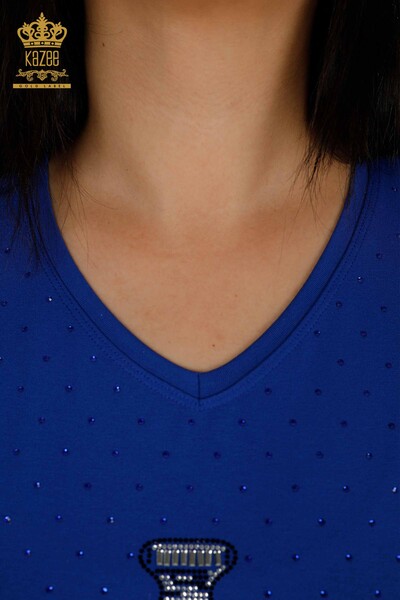 Bluză de damă cu ridicata cu piatră de cristal brodat Saks - 79347 | KAZEE - Thumbnail