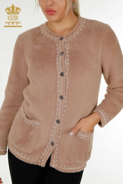 Cardigan de damă Angora cu două buzunare bej - 30371 | KAZEE - 2