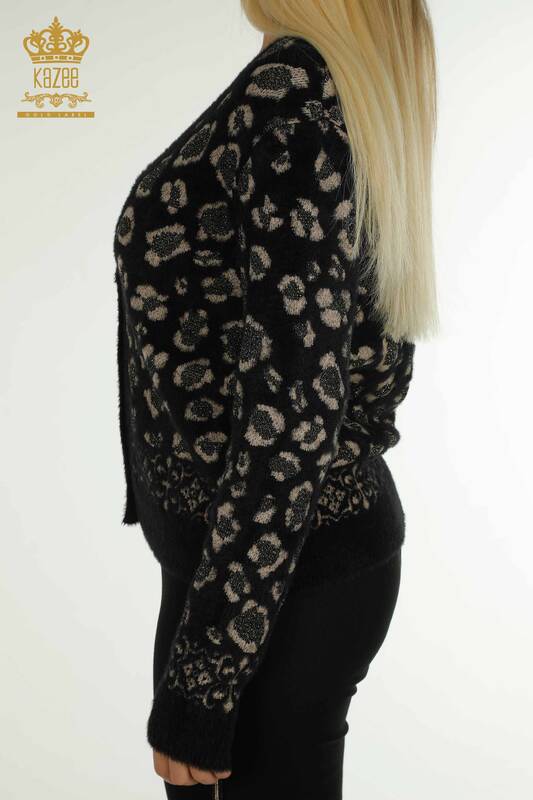 Cardigan de damă cu ridicata Angora leopard cu model negru - 30666 | KAZEE