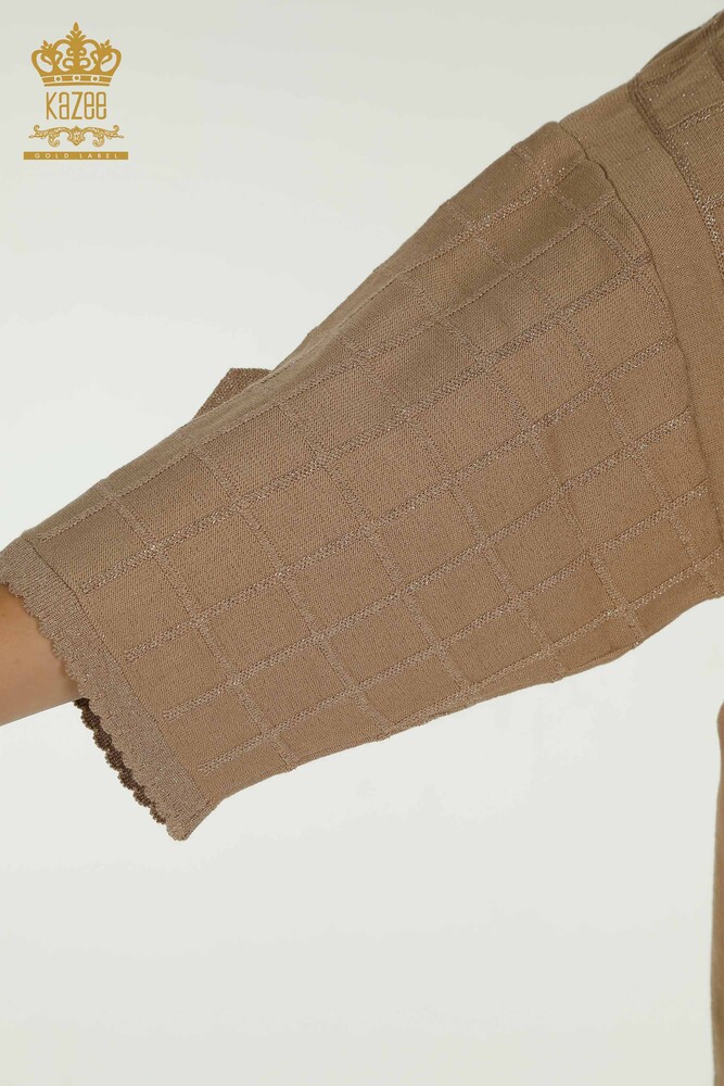 Cardigan de damă cu ridicata cu piatră brodat bej - 30057 | KAZEE - 6