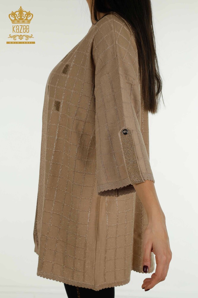 Cardigan de damă cu ridicata cu piatră brodat bej - 30057 | KAZEE - 8