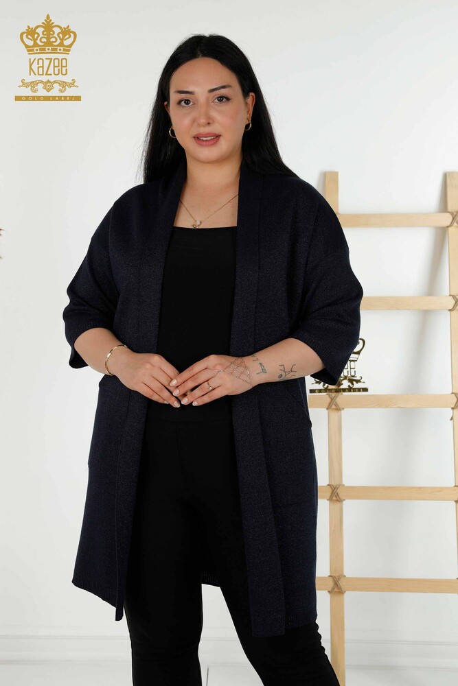 Cardigan en-gros pentru femei cu detaliu de buzunar Bleumarin - 30047 | KAZEE - 1