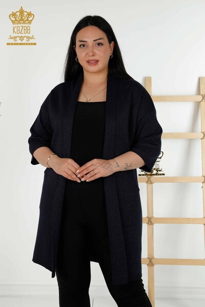 Cardigan en-gros pentru femei cu detaliu de buzunar Bleumarin - 30047 | KAZEE - 1