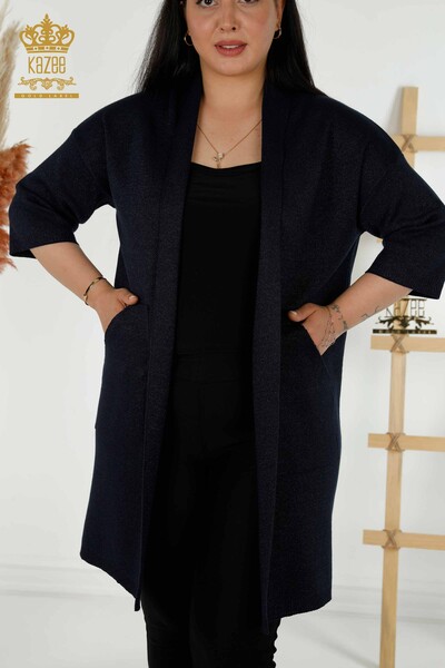 Cardigan en-gros pentru femei cu detaliu de buzunar Bleumarin - 30047 | KAZEE - 2