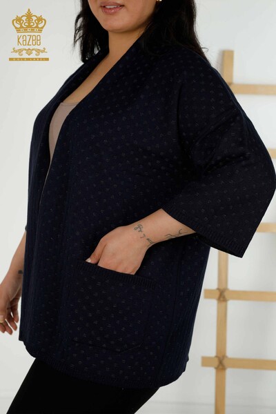 Cardigan en-gros pentru femei cu detaliu de buzunar Bleumarin - 30056 | KAZEE - 5