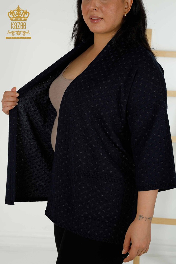 Cardigan en-gros pentru femei cu detaliu de buzunar Bleumarin - 30056 | KAZEE - 7