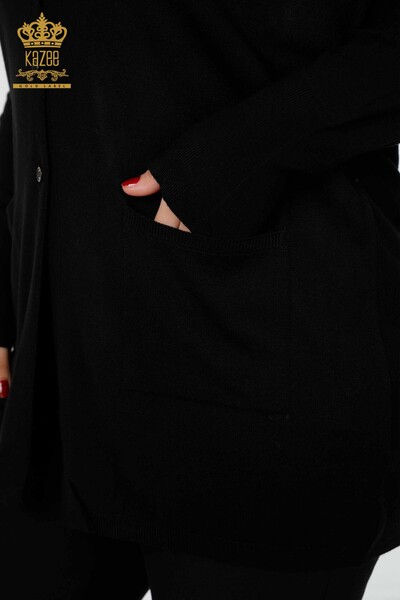 Cardigan cu ridicata pentru femei cu buzunar, negru - 15802 | KAZEE - Thumbnail