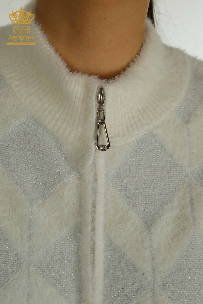 Cardigan de damă cu fermoar Ecru - 30211 | KAZEE - 3