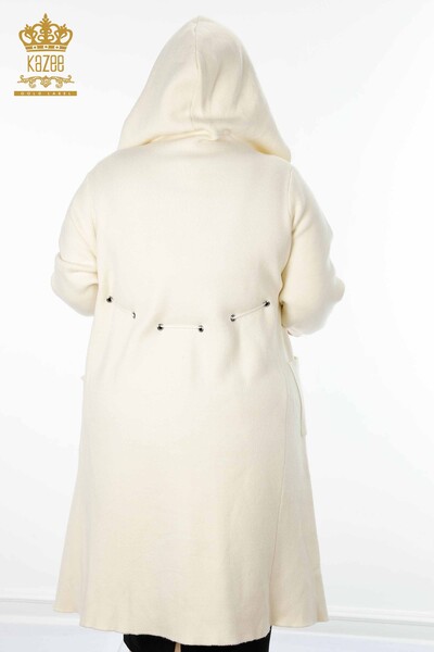 Cardigan de damă cu glugă lung Ecru - 19075 | KAZEE - Thumbnail
