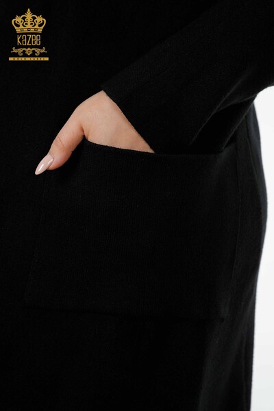 Cardigan cu glugă lung negru pentru femei - 19075 | KAZEE - Thumbnail
