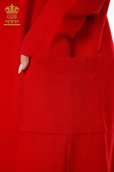 Cardigan cu glugă lungă roșu - 19075 | KAZEE - Thumbnail