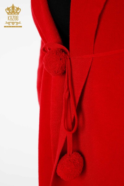 Cardigan cu glugă lungă roșu - 19075 | KAZEE - Thumbnail