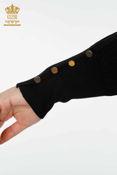 Cardigan cu ridicata pentru femei cu detaliu nasturi la maneca, negru - 16941 | KAZEE - Thumbnail