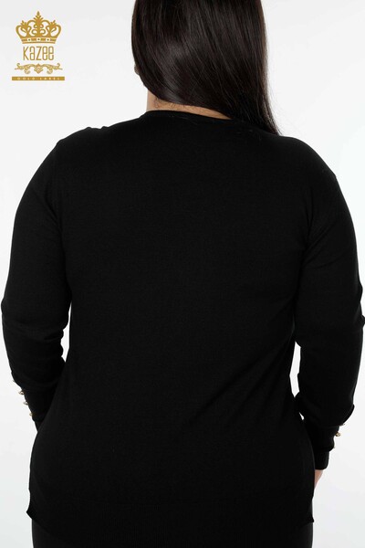 Cardigan cu ridicata pentru femei cu detaliu nasturi la maneca, negru - 16941 | KAZEE - Thumbnail