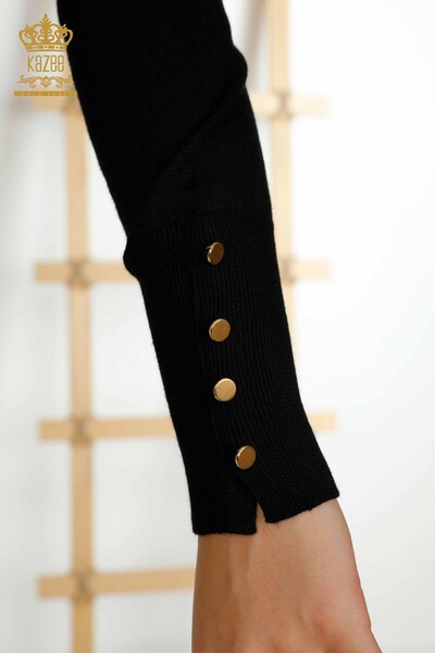 Cardigan cu ridicata pentru femei cu detaliu nasturi la maneca, negru - 30136 | KAZEE - Thumbnail