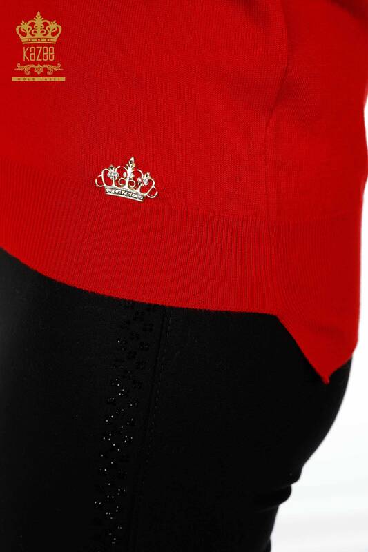 Cardigan cu ridicata pentru femei cu detaliu nasturi manșete roșu - 16941 | KAZEE