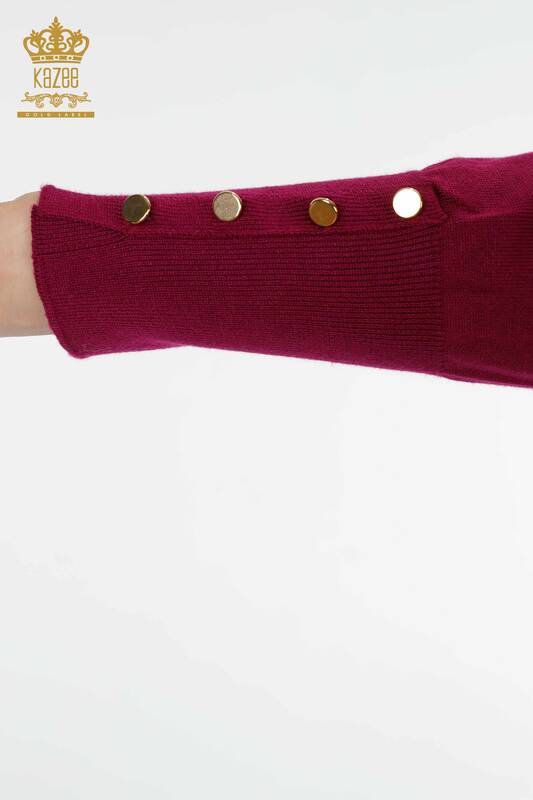 Cardigan cu ridicata pentru femei cu detaliu nasturi la maneca, violet - 16941 | KAZEE
