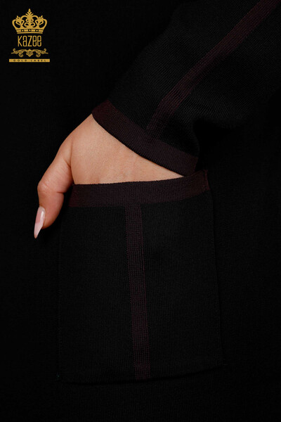 Maneci cardigan cu ridicata pentru femei cu buzunare laterale cu dungi - 14269 | KAZEE - Thumbnail