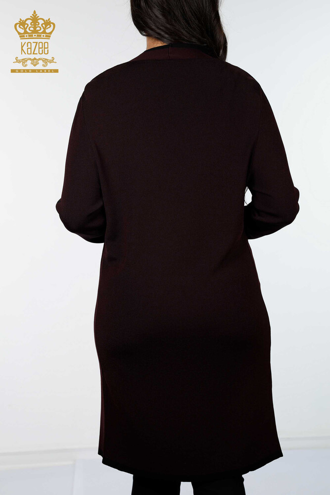 Maneci cardigan cu ridicata pentru femei cu buzunare laterale cu dungi - 14269 | KAZEE - 17