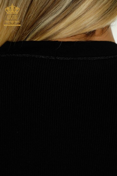 Cardigan cu ridicata pentru femei cu nasturi detaliat negru - 30366 | KAZEE - Thumbnail