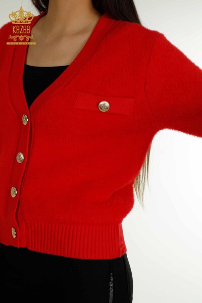 Cardigan cu ridicata pentru femei, buton detaliat roșu - 30626 | KAZEE - Thumbnail