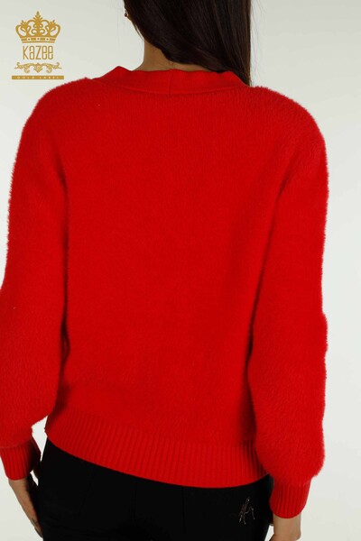 Cardigan cu ridicata pentru femei, buton detaliat roșu - 30626 | KAZEE - Thumbnail