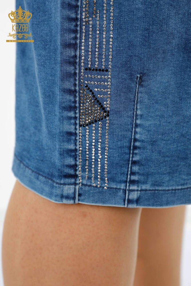 Cu ridicata Fusta de blugi pentru femei cu model dungi și broderie cu piatră pe laterale - 4184 | KAZEE - 8