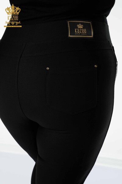 Pantaloni de damă cu ridicata cu detaliu de buzunar negru - 3586 | KAZEE - Thumbnail