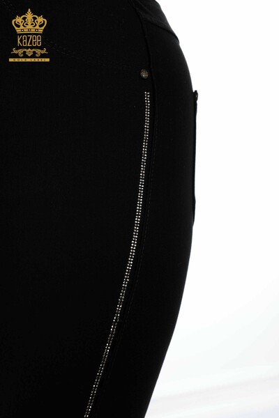 Pantaloni cu ridicata pentru damă, cu piatră, brodate negru - 3597 | KAZEE - Thumbnail