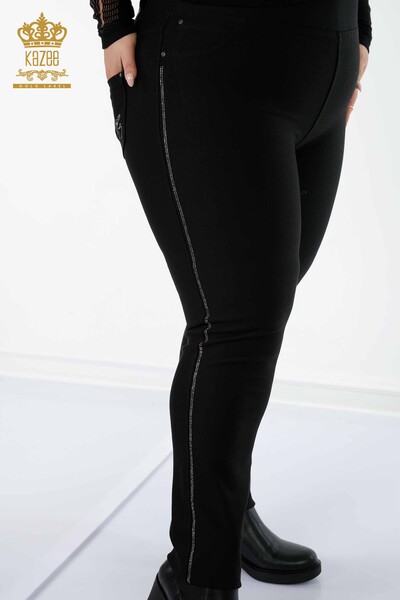 Pantaloni cu ridicata pentru damă, cu piatră, brodate negru - 3597 | KAZEE - Thumbnail
