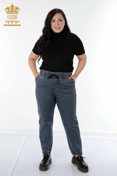 Pantaloni cu talie elastică pentru femei cu buzunare bleumarin - 3501 | KAZEE - Thumbnail