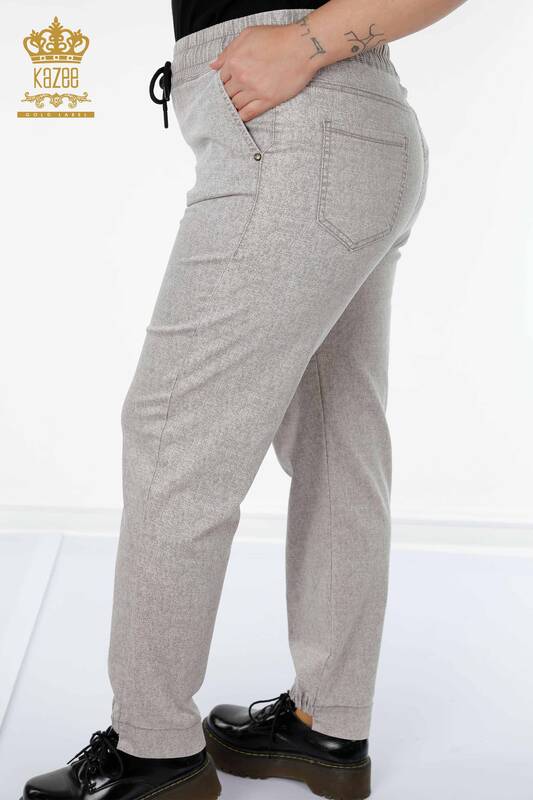 Pantaloni de damă cu talie elastică cu buzunare bej - 3501 | KAZEE