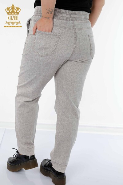Pantaloni de damă cu talie elastică cu buzunare bej - 3501 | KAZEE - Thumbnail