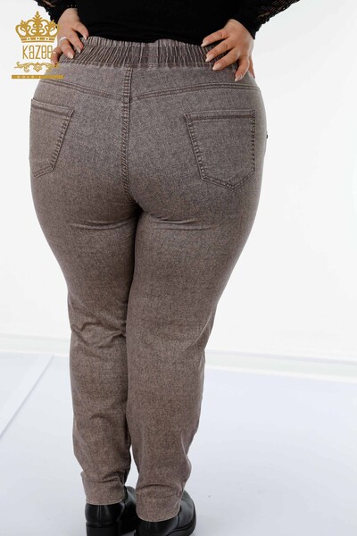 Pantaloni cu talie elastică pentru femei maro cu buzunare - 3501 | KAZEE - Thumbnail