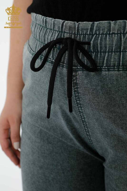 Pantaloni cu talie elastică pentru femei cu buzunare kaki - 3501 | KAZEE