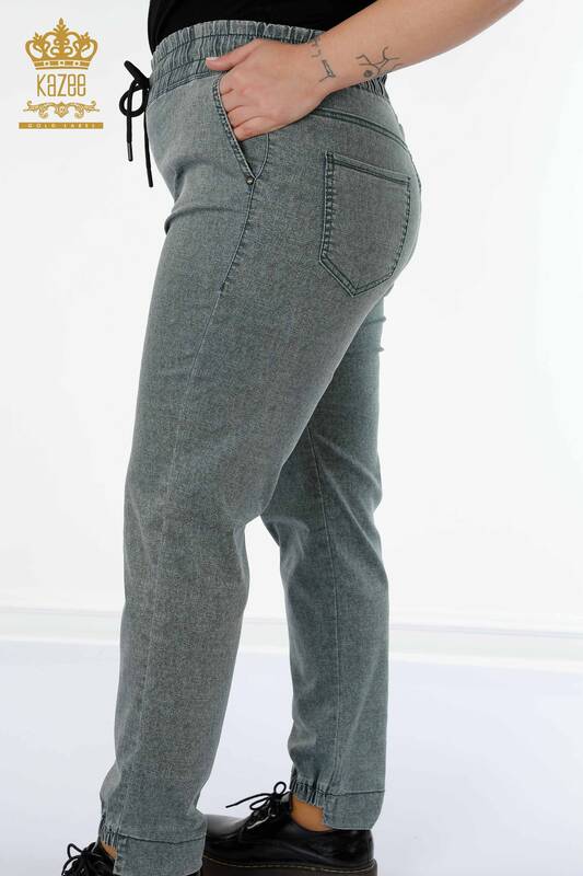 Pantaloni cu talie elastică pentru femei cu buzunare kaki - 3501 | KAZEE