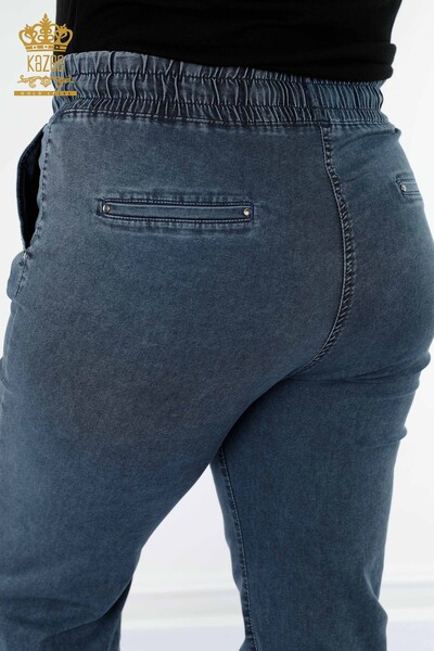Pantaloni cu talie elastică pentru femei cu ridicata albastru cu inscripții Kazee - 3502 | KAZEE - Thumbnail