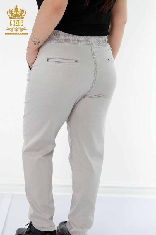 Pantaloni cu talie elastică pentru femei Kazee Written Gri deschis - 3502 | KAZEE