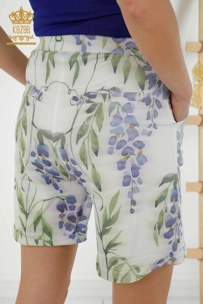 Pantaloni scurti de damă cu ridicata cu modele florale brodate verde - 3641 | KAZEE - Thumbnail