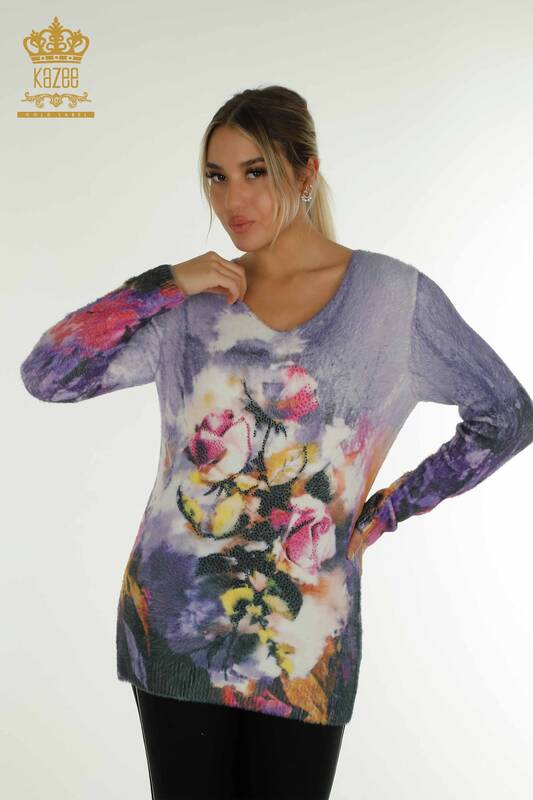 Tricotaj Angora pentru damă cu ridicata - Modelat Trandafir - Digital - 40014 | KAZEE