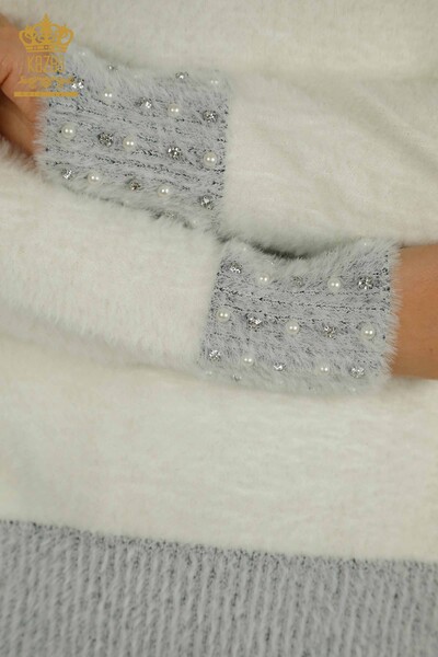 Tricotaj cu ridicata pentru femei - Cu margele de piatra - Angora - Ecru - 30668 | KAZEE - Thumbnail