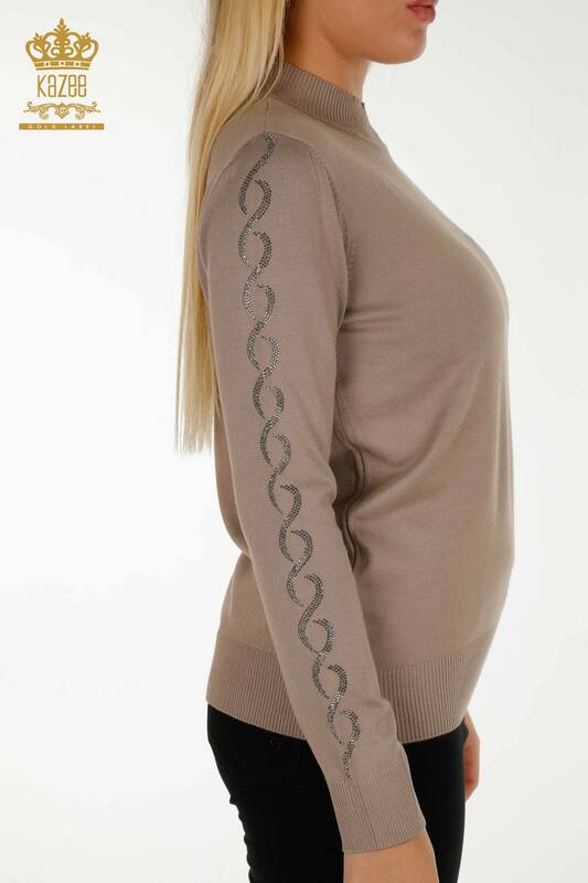 Pulover de tricotaje pentru femei cu ridicata - brodat cu piatra - nurca - 30553 | KAZEE