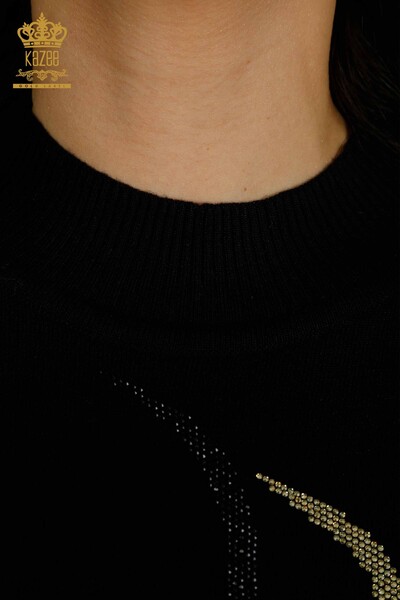 En-gros tricotaje de damă pulover - piatră brodate - negru - 30096 | KAZEE - Thumbnail