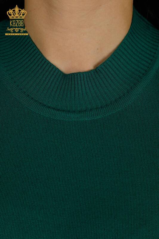 Pulover de tricotaj pentru femei cu ridicata - brodat cu piatra - verde - 30674 | KAZEE