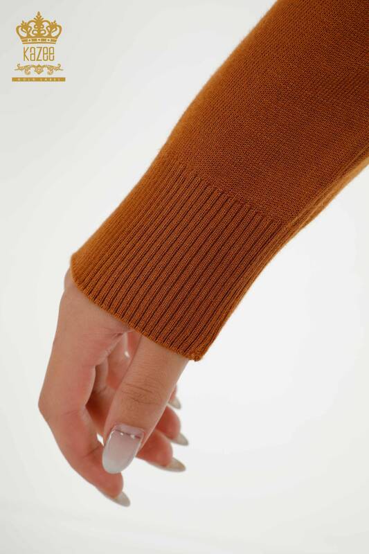 Pulover de tricotaje pentru femei cu ridicata - Broderie - Cu model - Maronie - 30652 | KAZEE