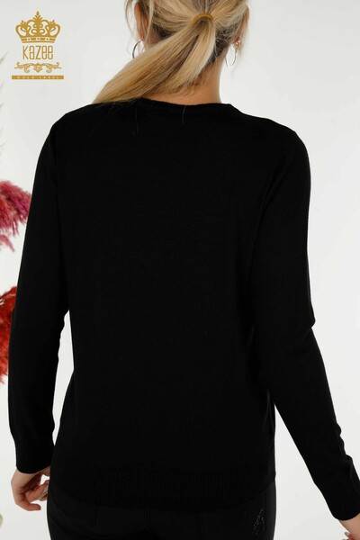 Tricotaj cu ridicata pentru femei Pulover negru cu model de broderie - 30652 | KAZEE - Thumbnail