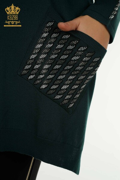 Pulover de tricotaj pentru femei cu ridicata - Buzunar detaliat - Nefti - 30591 | KAZEE - Thumbnail
