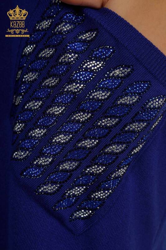 Pulover de tricotaj pentru femei cu ridicata - Buzunar detaliat - Saks - 30591 | KAZEE