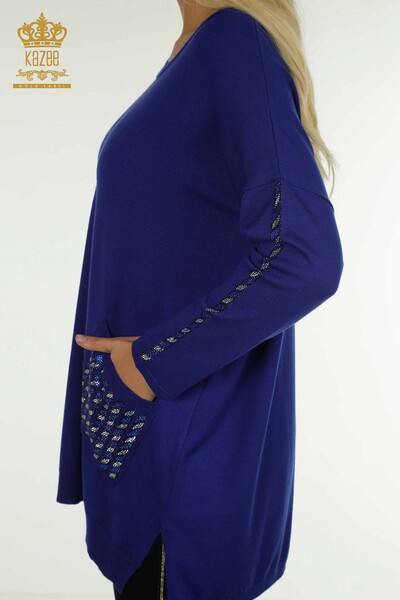 Pulover de tricotaj pentru femei cu ridicata - Buzunar detaliat - Saks - 30591 | KAZEE - Thumbnail