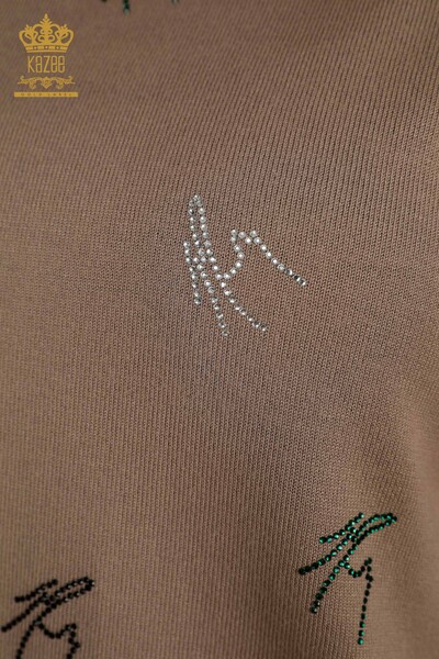Pulover de tricotaj pentru damă cu ridicata - Colorat Cu Piatră Brodat - nurcă - 30327 | KAZEE - Thumbnail